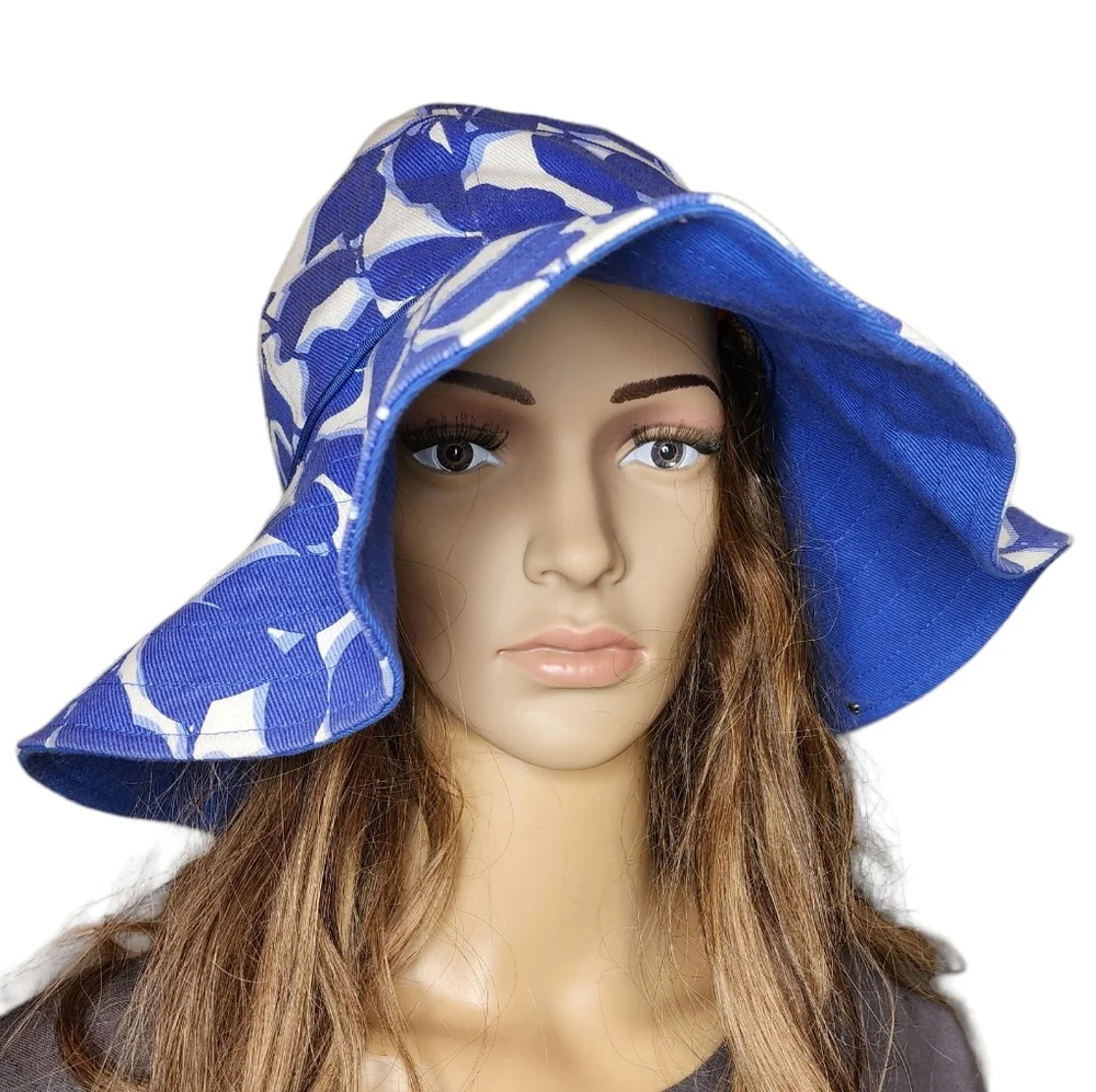 Kate Spade wide brim sun‎ hat blue white. - Picture 2 of 10